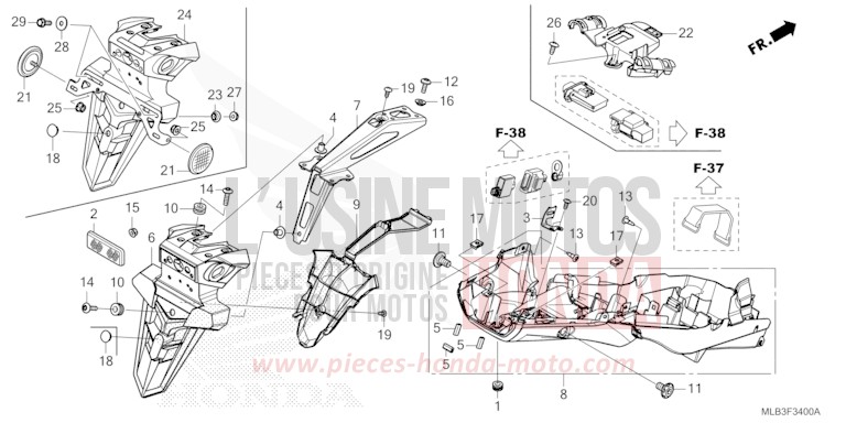 GARDE-BOUE ARRIERE de Hornet 750 MAT GOLDFINCH YELLOW (Y242) 2023